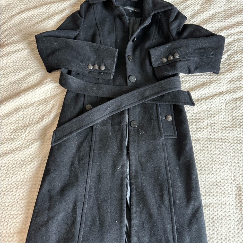 Kenneth Cole Black Long Coat with Belt